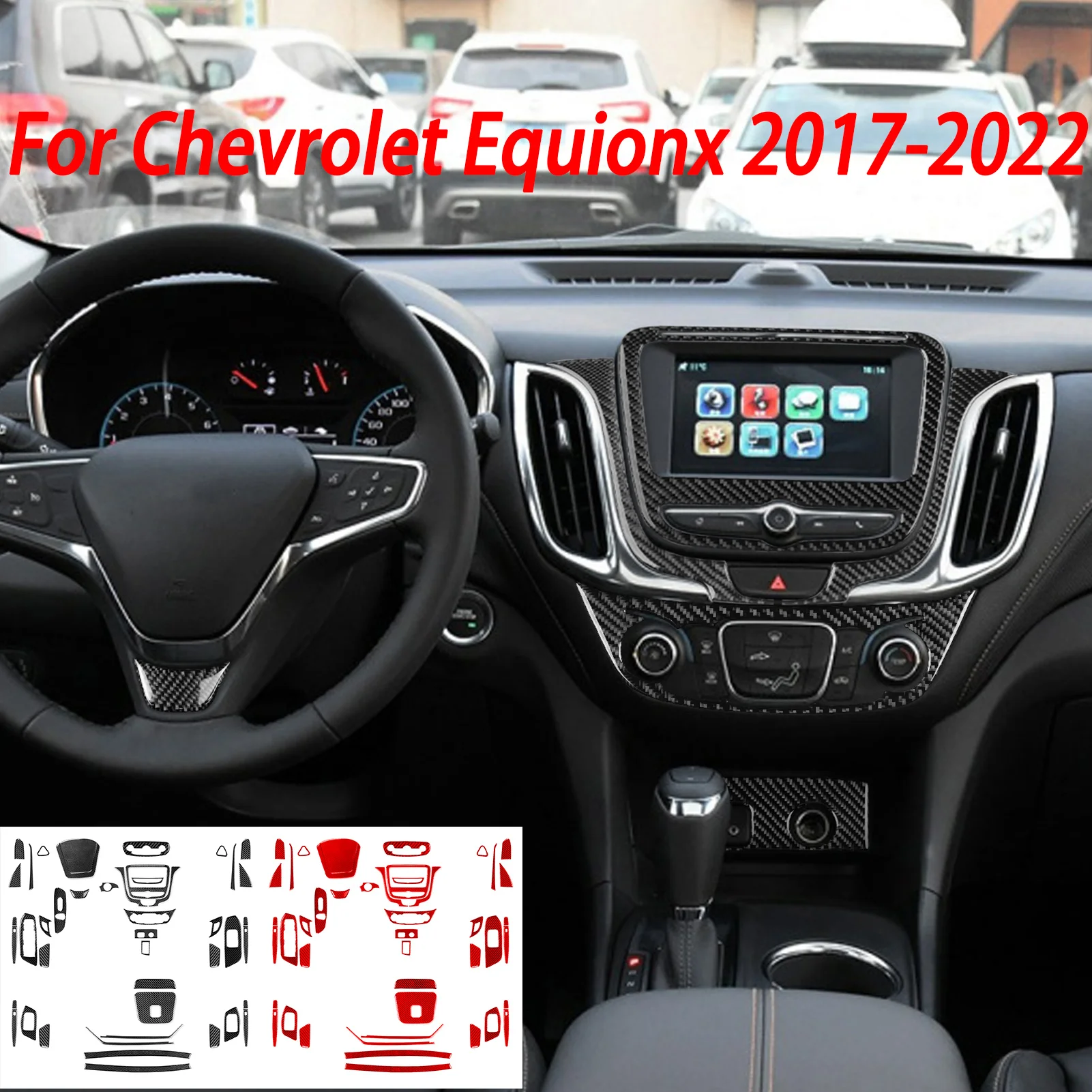 For Chevrolet Equinox 2017-2022 Carbon Fiber Steering Wheel Cover Console CD Multimedia Control Panel Car Interior Sticker
