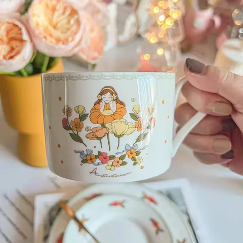 विंटेज कॉफी कप और प्लेट सेट, फ्रेंच सिरेमिक दोपहर की चाय ट्रे, रचनात्मक और प्यारी लड़की का दिल 10 best sales कॉफी किट - №6