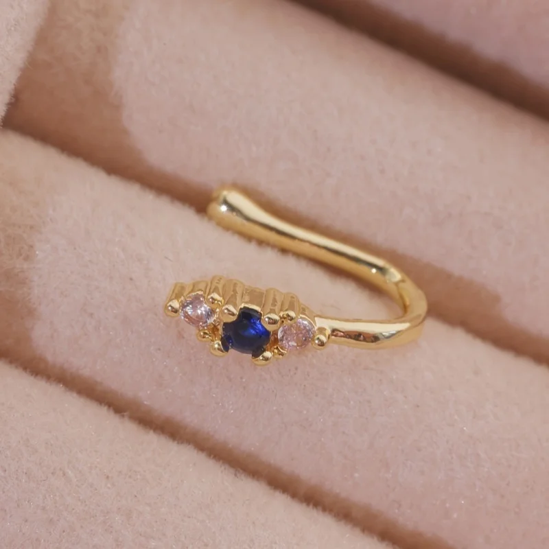 1-piece set of blue zircon nose clip made of brass material, women's bohemian retro style non perforated nose ring view 6