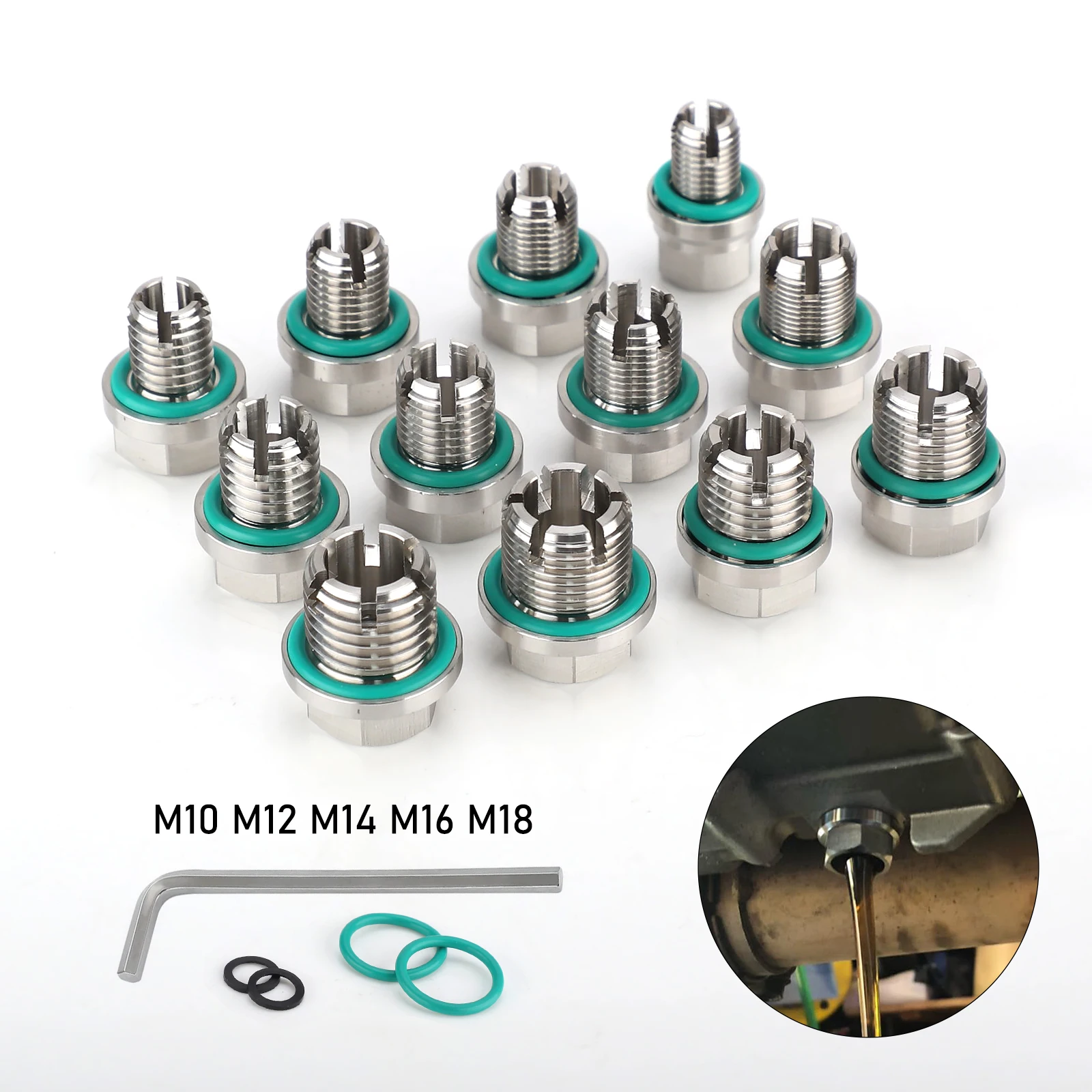 

Oversize Piggyback Oil Drain Plug M12.1-1.25/1.5/1.75x 15mm Stainless Steel Self Tapping Oil Pan Thread Repair Kit with O-Ring