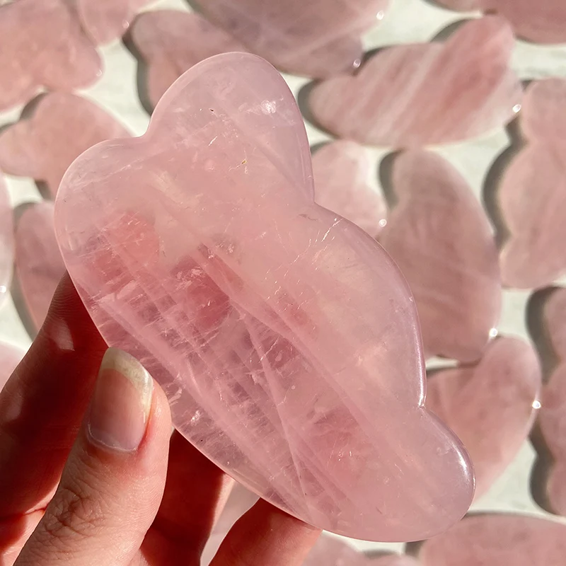 Natural Rose Quartz Gua Sha Scraper Board Acupuncture Massage Pink Stone for Face Neck Skin Lifting Wrinkle Remover, Beauty Care