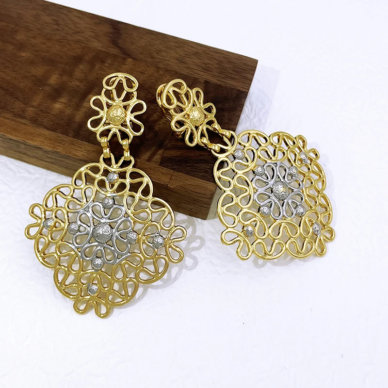 Gold Color Women Earrings Large Size Drop Earrings 18K Gold Plated Fashion Jewelry Wedding Party Accessories Gift 2023 Trending
