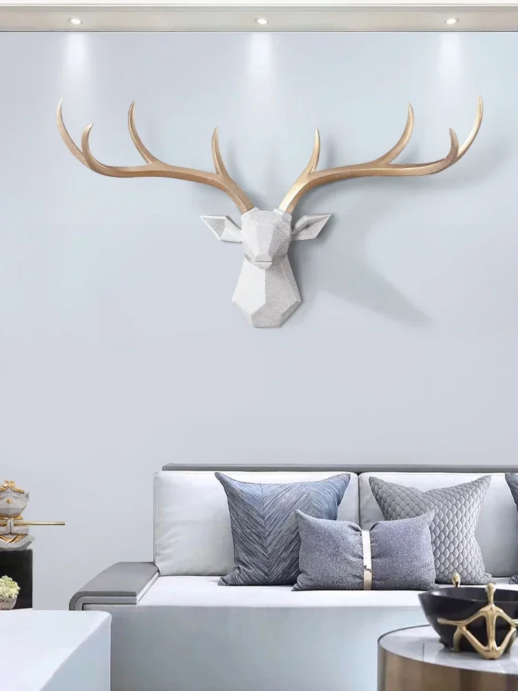 [Crafts] Nordic lucky deer head wall hanging creative deer wall pendant TV background living room ornaments home Decorations