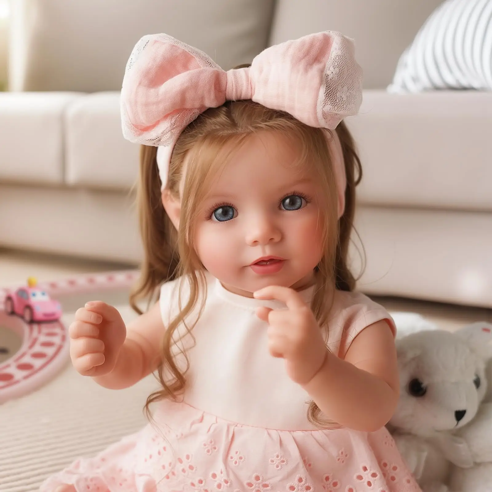 20インチのリアルなリボーンドール、女の子、生きているような幼児、柔らかい布製の体、長い髪、服とアクセサリー付き、3歳以上のお子様向け