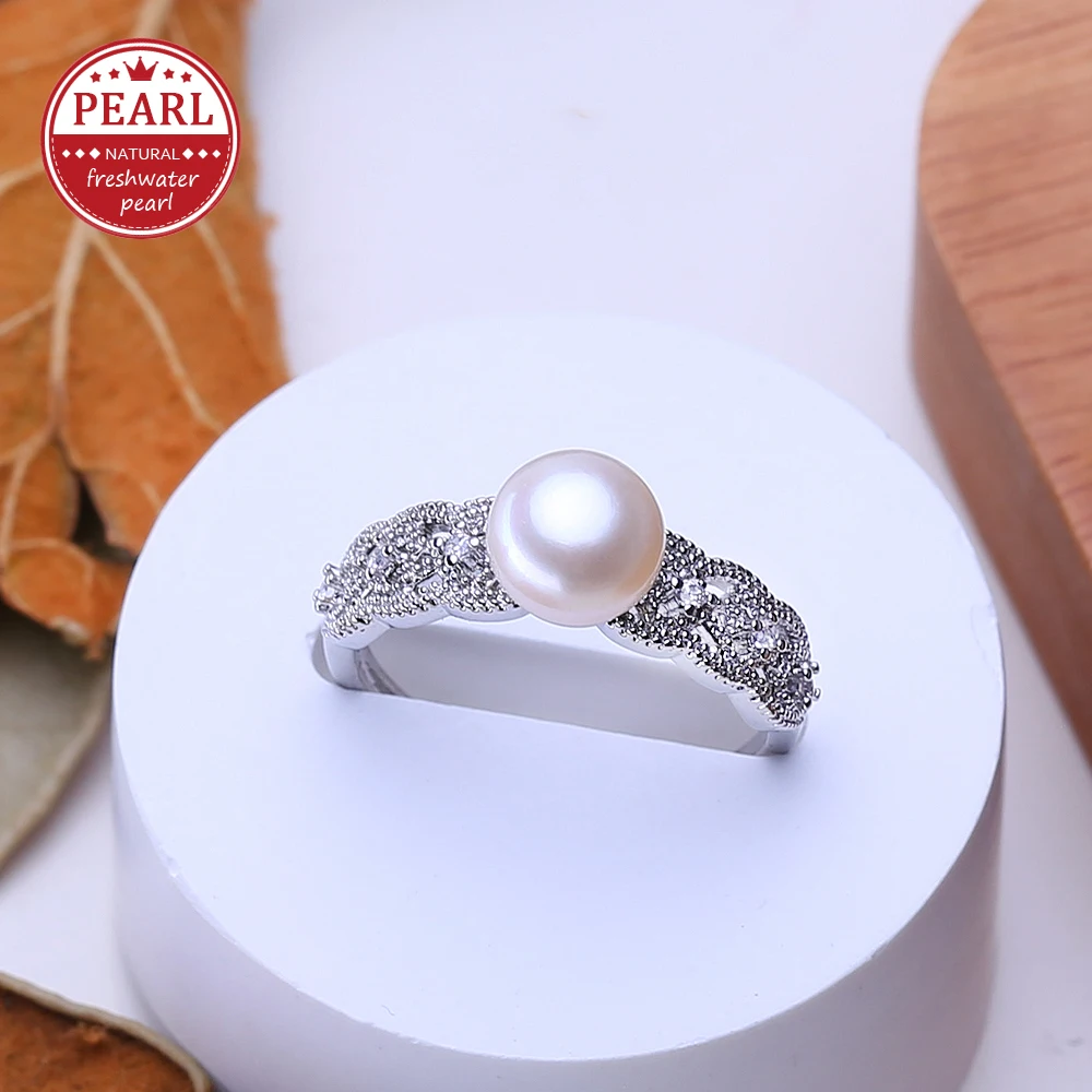 FENASY Natural Freshwater Pearl Rings For Women New Fashion Party Silver Color Adjustable Ring Birthday Anniversary Gifts
