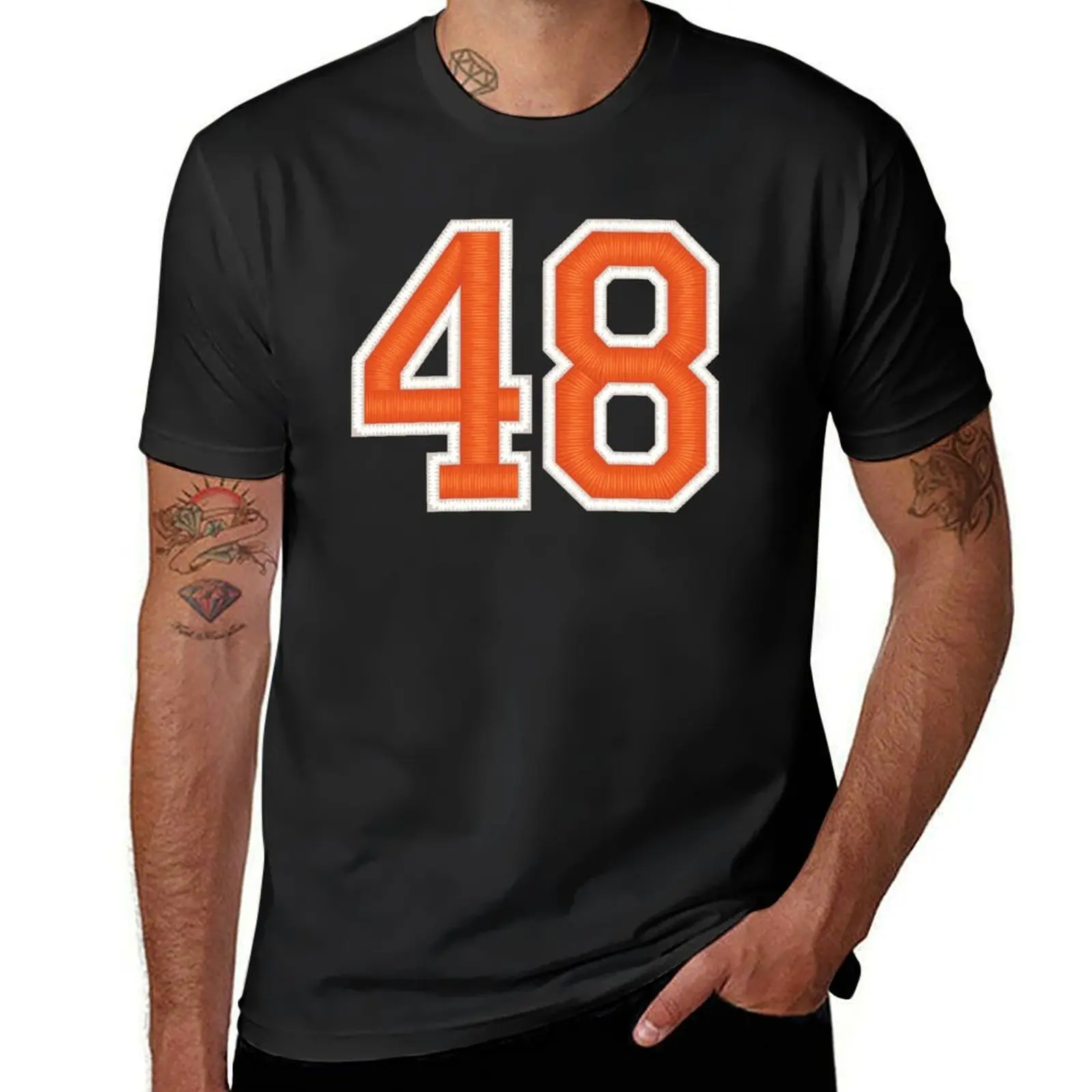 Sports Number 48 Jersey forty-eight Orange T-shirt Short sleeve tee heavyweights sweat shirts, men