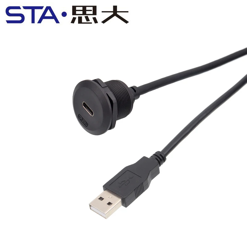 EP-TYPE-C Panel Female Socket 30cm Length with Front Installation Male Straight Plug with Cap Thread USB3.1 Circular Connector