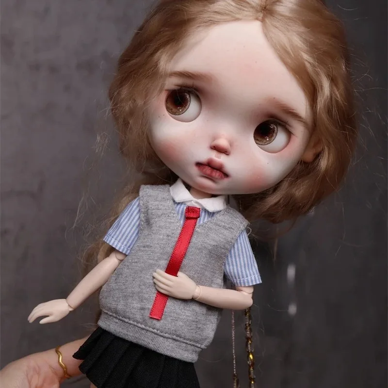 1/6 Scale Knitted College Style 4 Piece Outfit Pleated Skirt Clothes Model Fit Azone/OB22/OB24/OB26 Blythe Toy Figures Decor