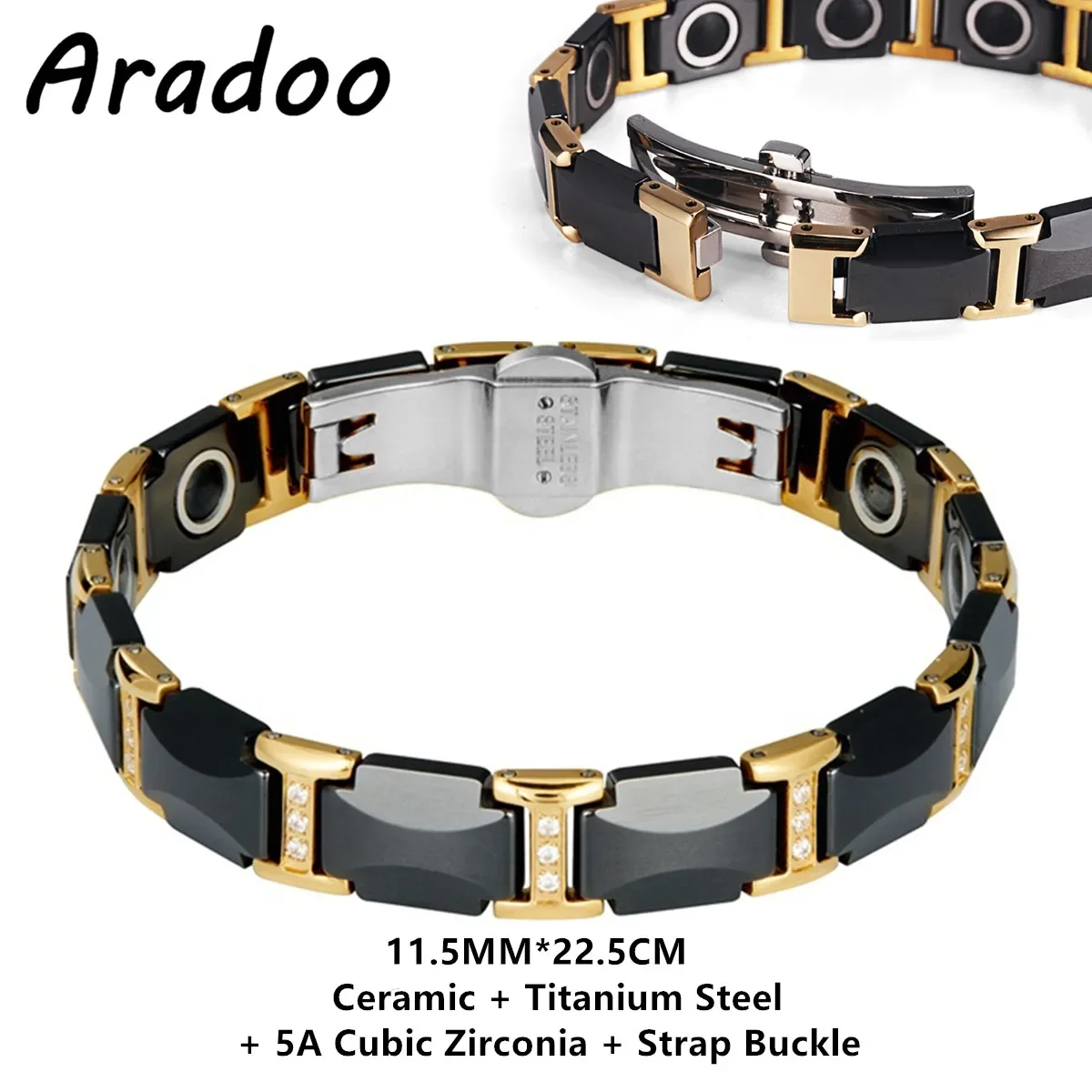 ARADOO Ceramic Titanium Steel Bracelet Hematite Magnetic Therapy Strap Buckle Bracelets