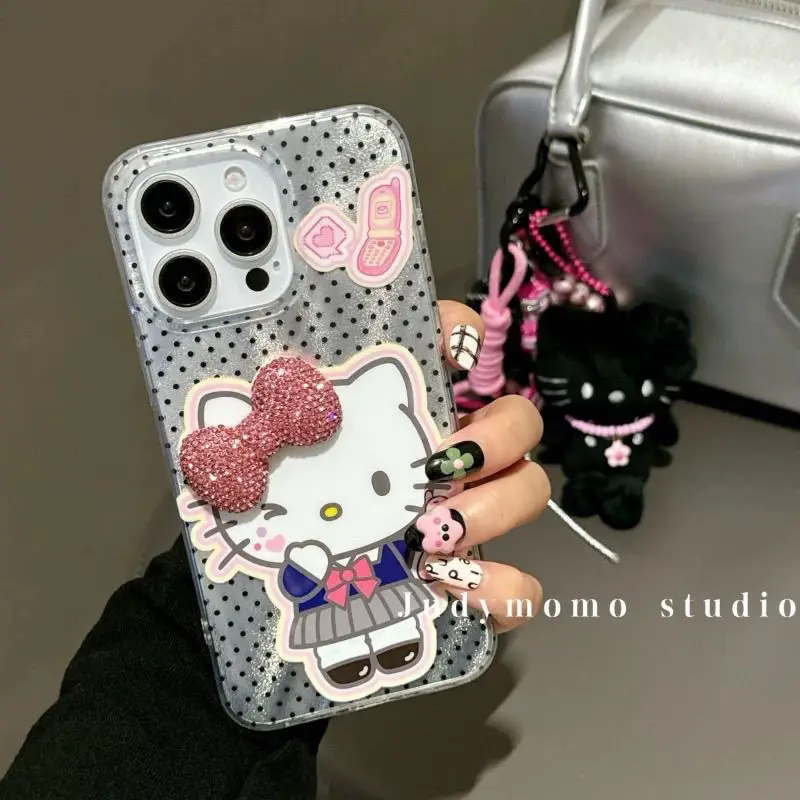 Sanrio Hello Kitty Wave Point JK Phone Case For iPhone 16 15 14 13 12 11 Pro Max 7 8Plus XR XS MAX MINI Y2K Girl Cute Back Cover