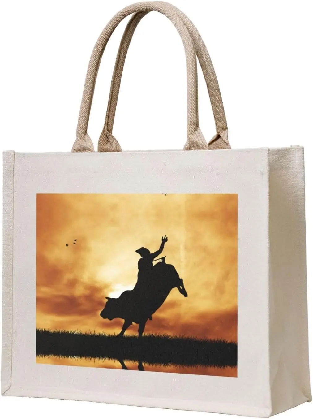 Cool Bull Riding Canvas Tote Bag For Women, Aesthetics Tote Bag Beach Travel Tote Handbags Shopping Daily Working