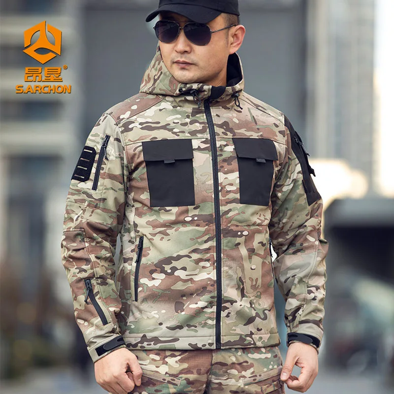 Beetle Soft Shell Tactical Jacket Men's Multi Pockets Assault Jackets Windbreaker Waterproof Hooded Hiking Coat