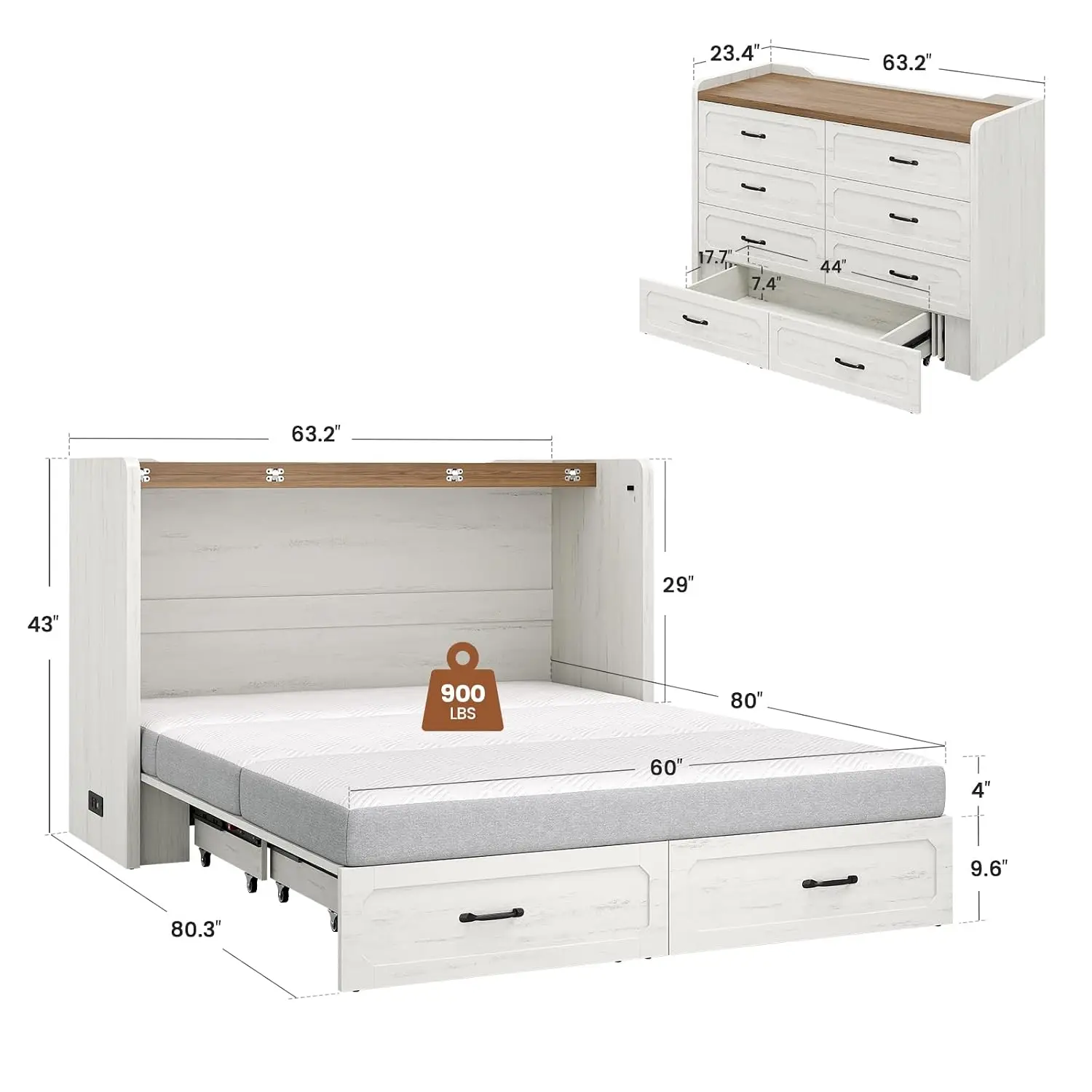 Queen Murphy Bed with 4