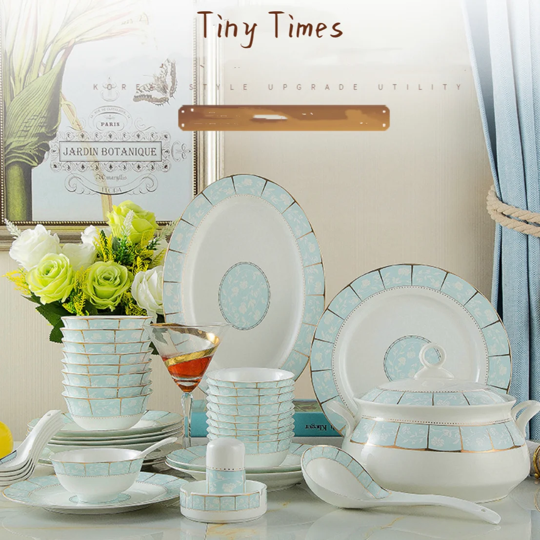 Jingdezhen bone china tableware ceramic tableware set plate bowl 60 European household gifts tableware set luxury