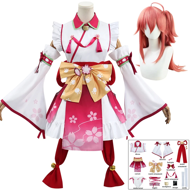 

Sakura Miko Cosplay Vtuber Hololive Cosplay Costume Wig Women Halloween Anime Comic-con Party Role Playing Dress Kimono Outfit