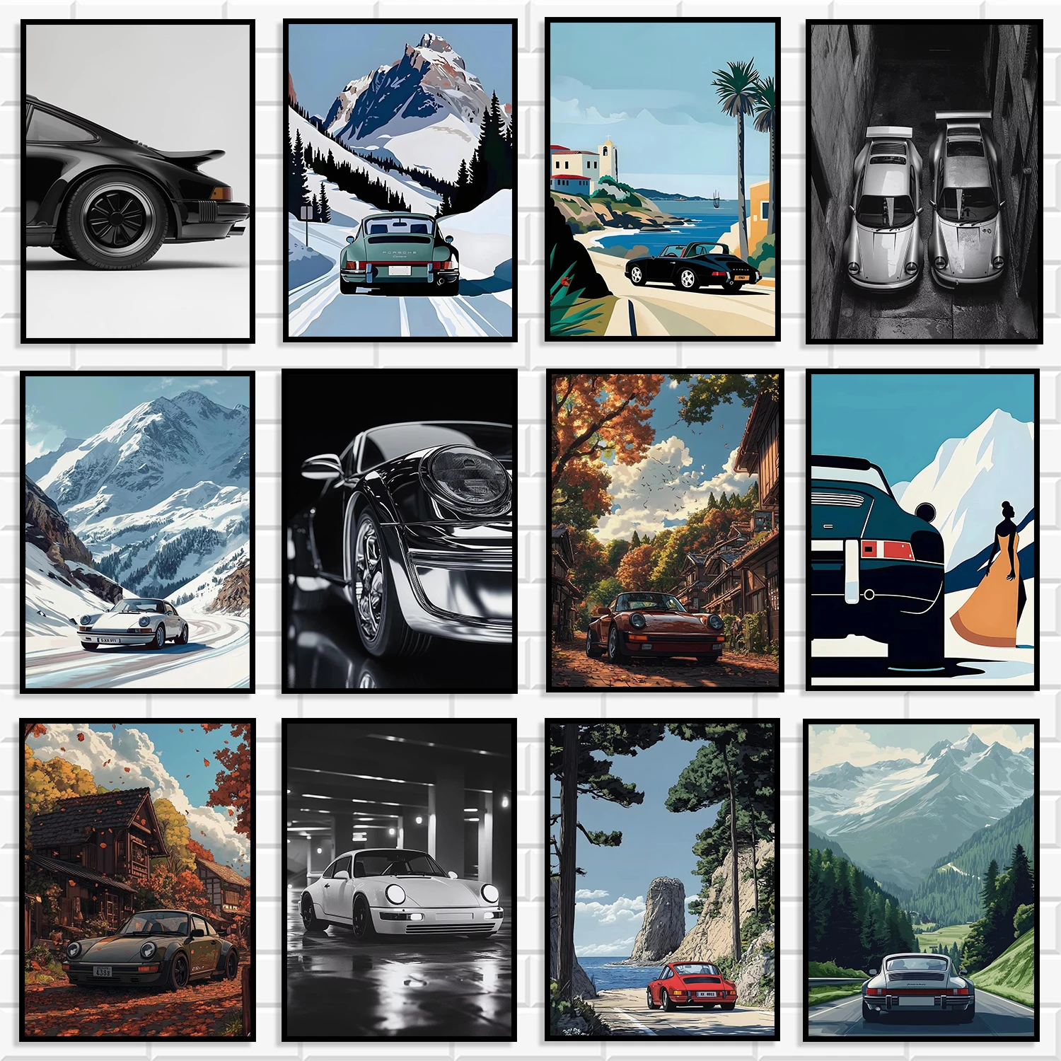 Vintage Classic Sports Car Canvas Wall Art Poster Black White Automobile Print Man Cave Garage Bedroom and living room Decor