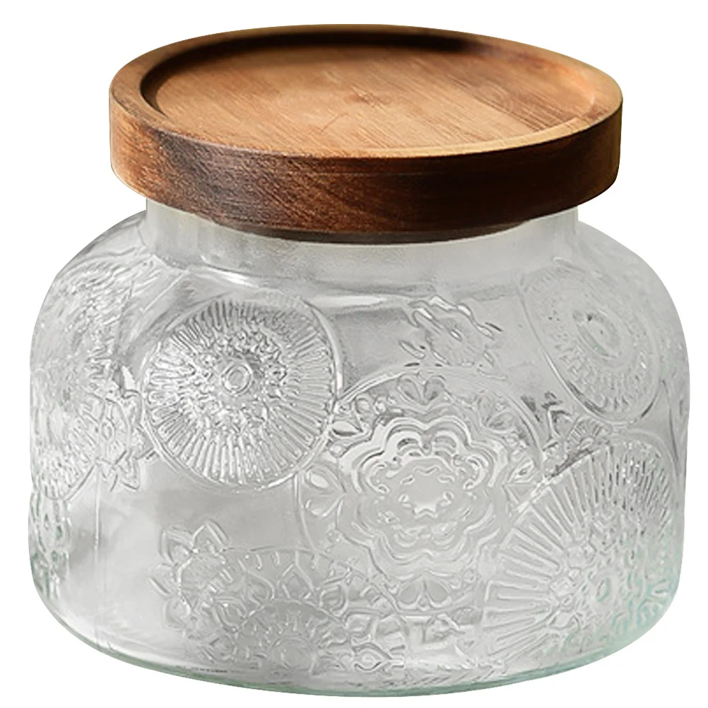 

Glass Kitchen Storage Jar Sealed Container Clear Grain Jar Wood Lid Multi-Functional Coffee Tea Sugar Storage Glass Containers