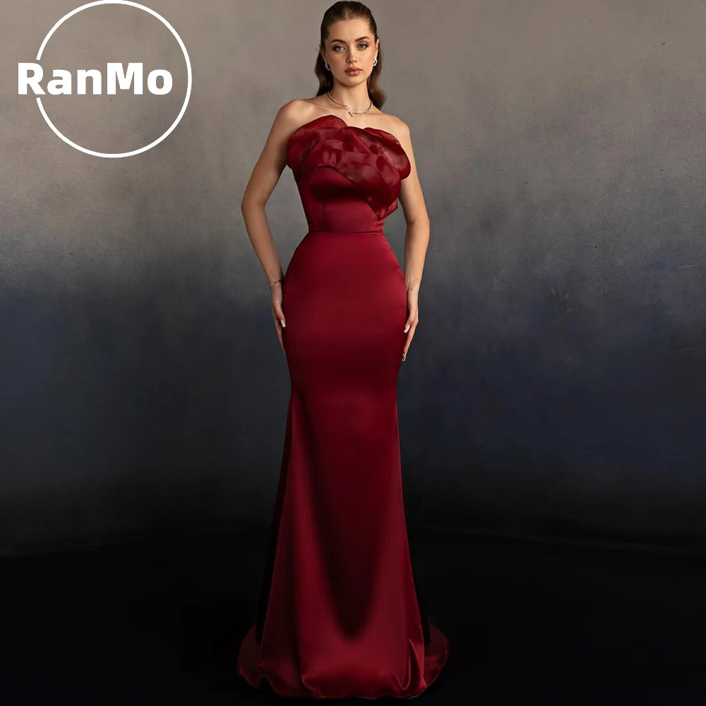 

Ranmo Wine Red Strapless Mermaid Evening Dresses Elegant Mermaid Simple Prom Gowns for Women فساتين سهرات Customized