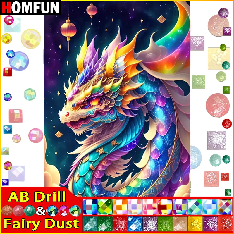 

HOMFUN Fairy Dust AB Алмазная вышивка DIY Набор для алмазной живописи "Животный дракон" 5D Рукоделие Алмазное украшение для дома