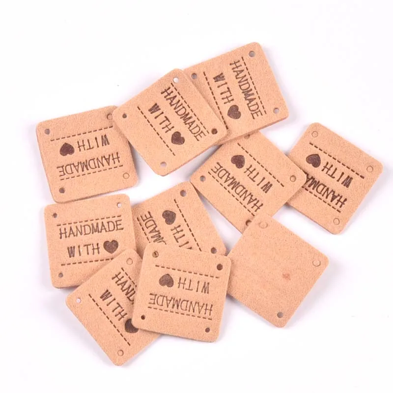 20Pcs 2.5cm Square PU Cloth Handmade Embossed Tags DIY Flag Label For Garment Sewing Accessories cp3437