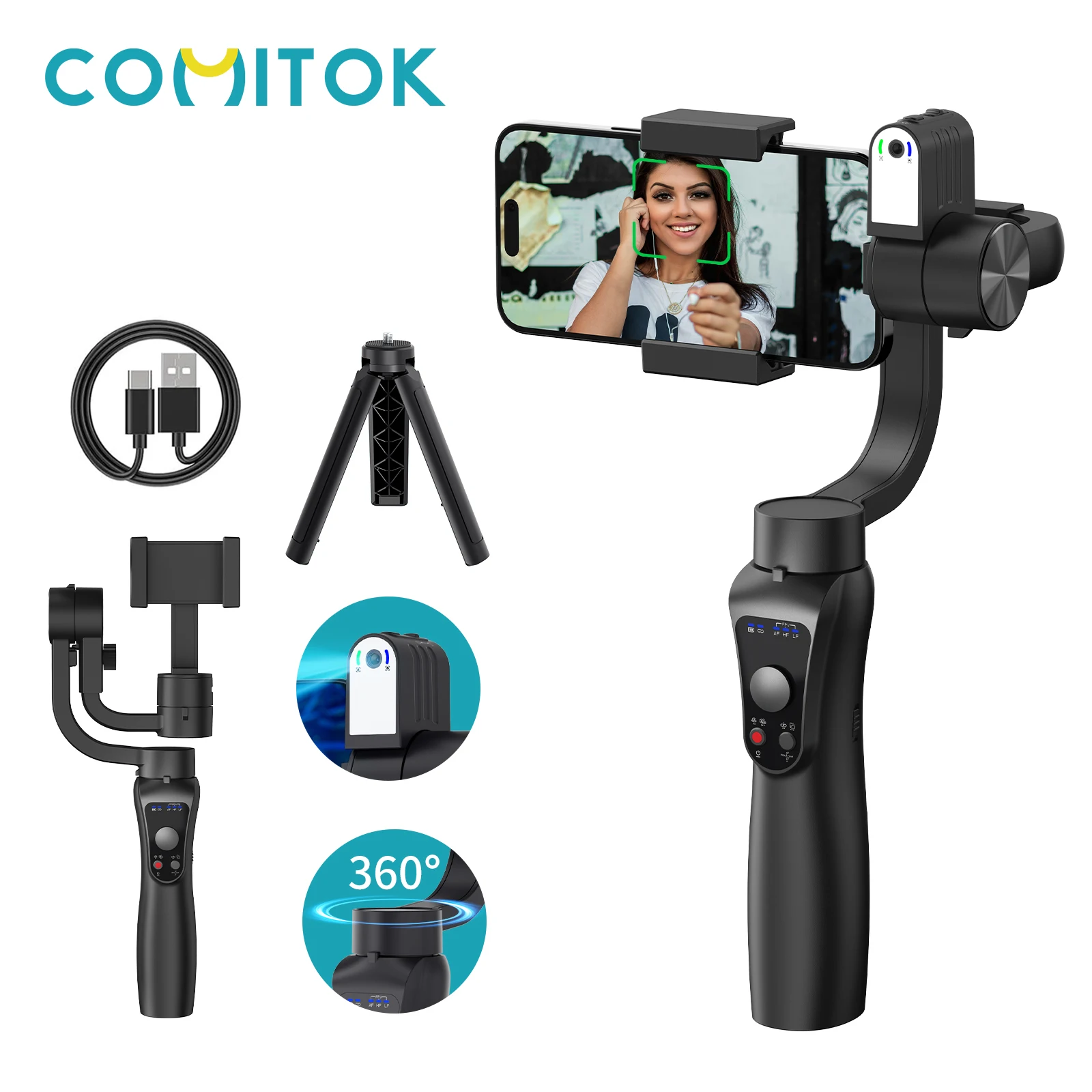 

S5 Pro 3-Axis Gimbal with Fill Light & AI Face Tracking, Anti-Shake Stabilizer 360° for iPhone/Android, gimbal for Vlog/TikTok