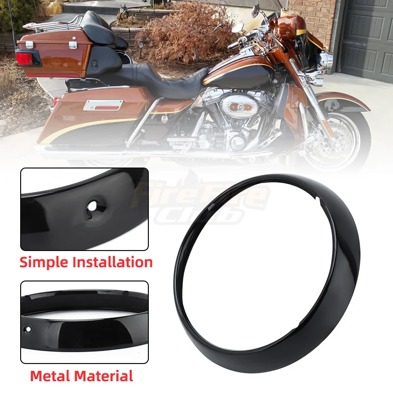 Black Motorcycle 7'' Headlight Headlamp Trim Ring Cover For Harley Touring Road King Electra Street Glide Tri Glide 1996-up