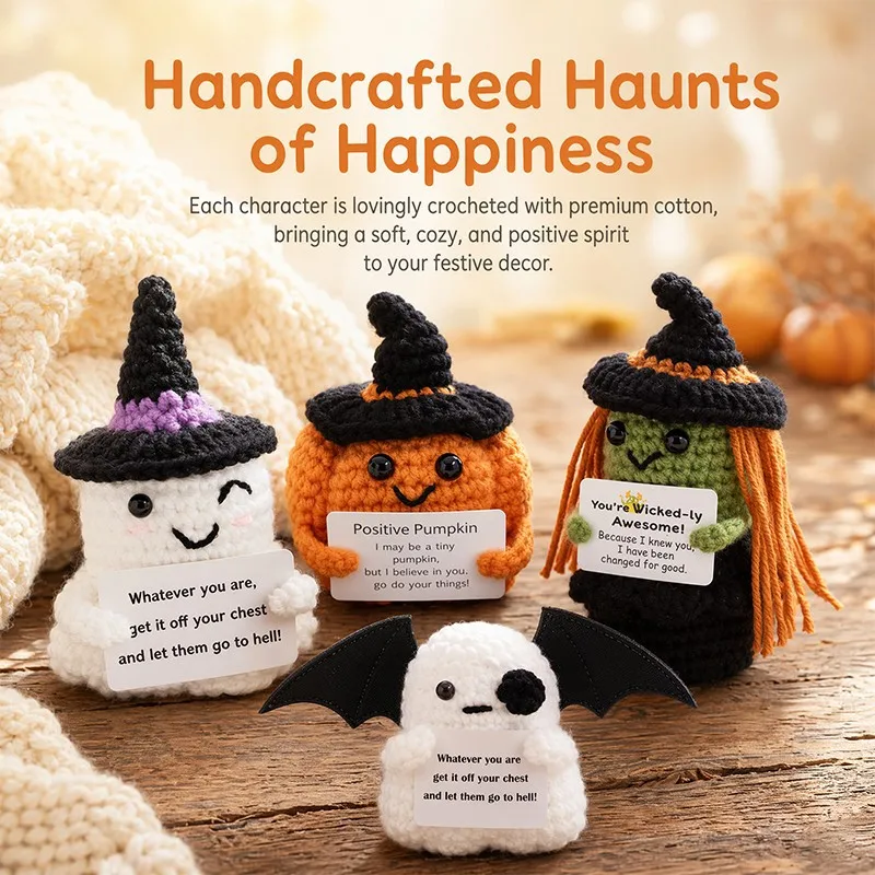 Crochet Ornament Crochet Positive Pumpkin Office Desk Decor Crochet Ghost Pumpkin Birthday Gift Room Decorations Halloween Gift