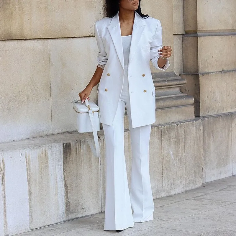 Women's Office Suit Set New Autumn Winter 2 Piece Outfits Blazer Jackets High Waisted Straight Leg Pants Suits Set Business 2026