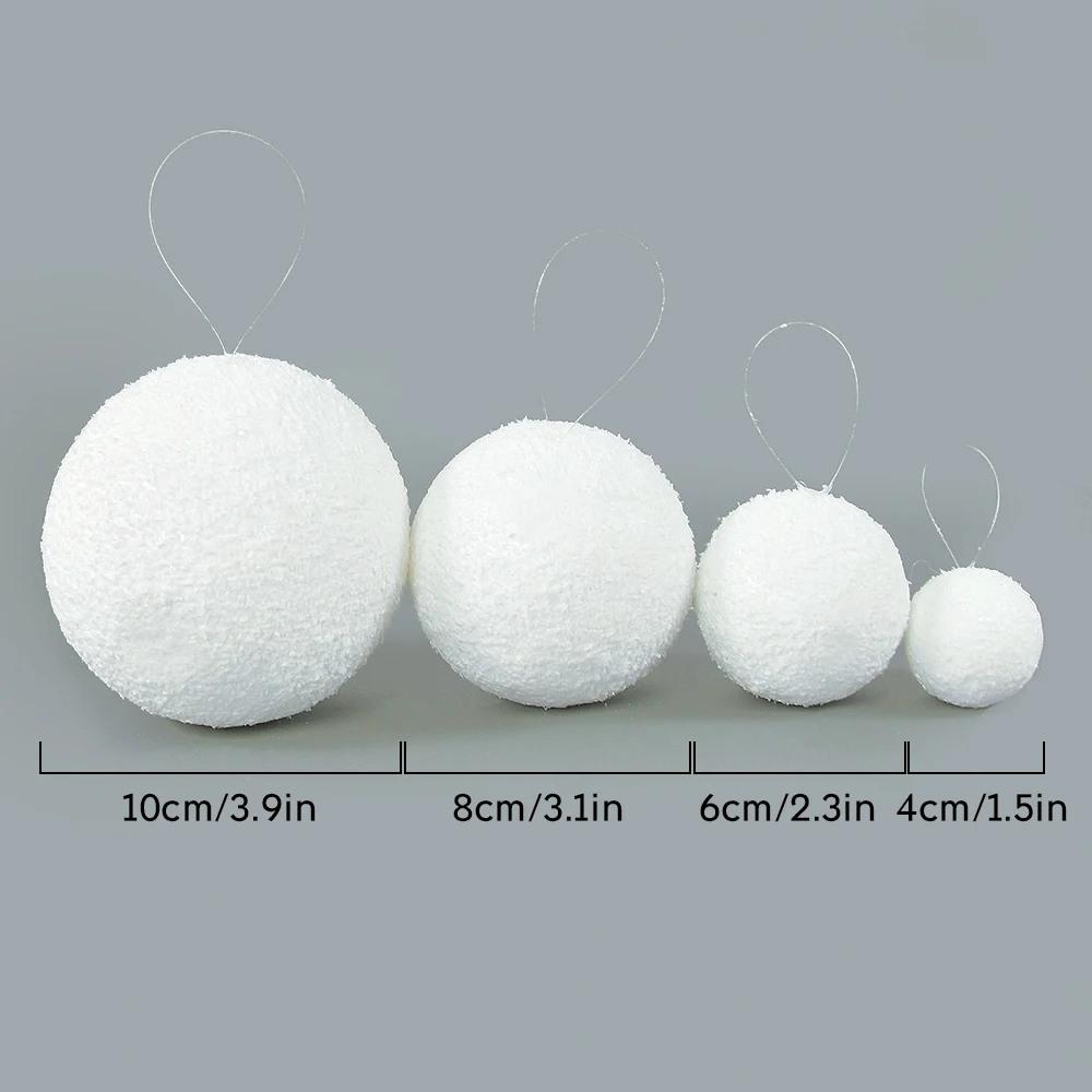 4/6/8/10cm White Foam Balls Wedding Christmas Hanging Ornaments Christmas Tree Pendant Home New Year Decorations Xmas Ball