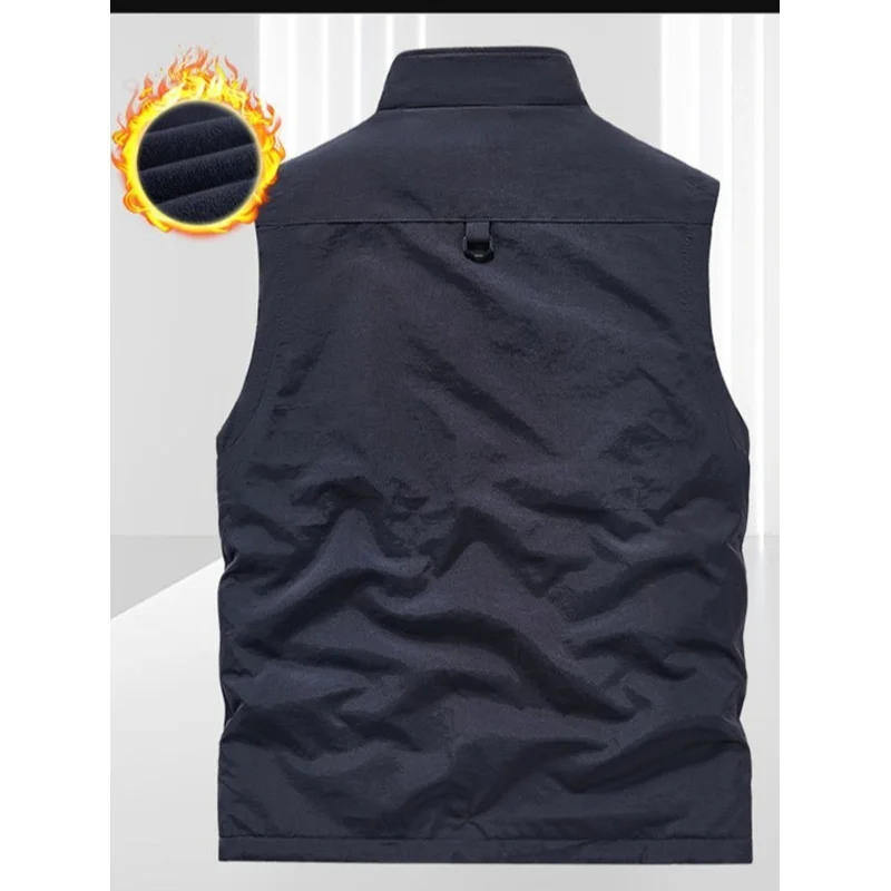 Men's Outdoor Multifunctional Vest Stand Collar Winter Fleece Warm Photography Sleeveless Jacket Male Motorcycle Man Outerwear