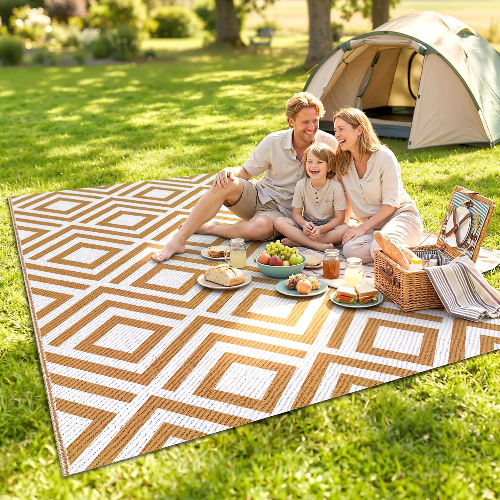 Alfombra Outdoor 182x274cm Tapis réversible imperméable et robuste pour terrasses, camping, plage