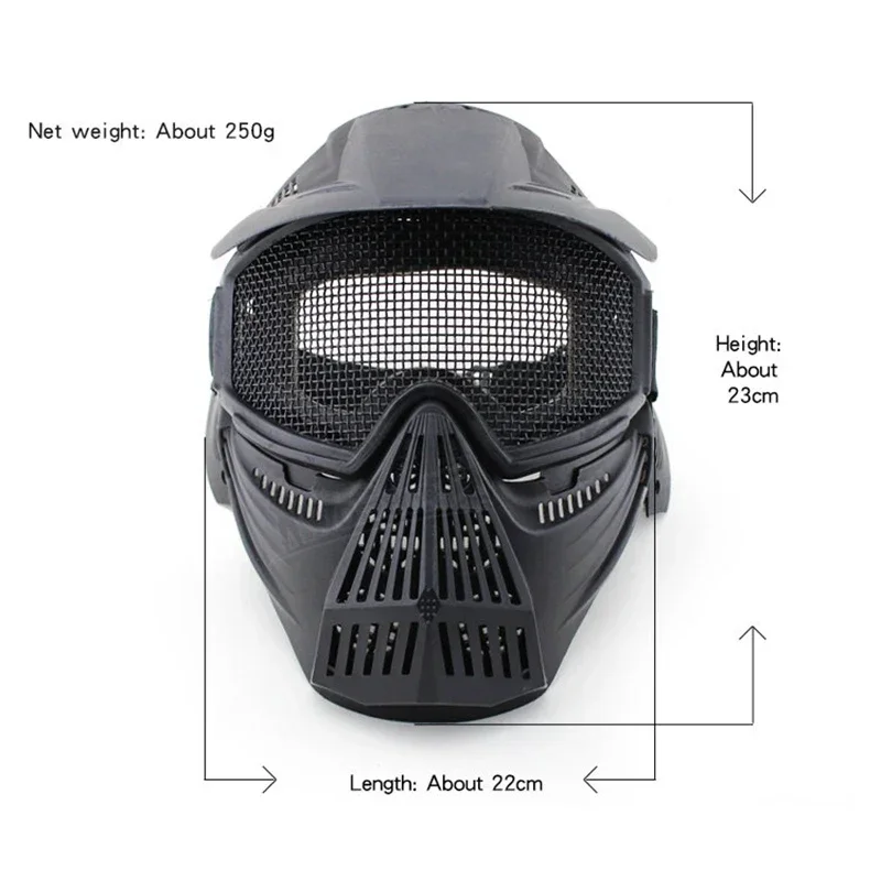 Tactical Hiking Eyewear Full Face Steel Mesh Mask Paintball Safety Protective Outdoor Equipment Shooting CS Wargame Accesories