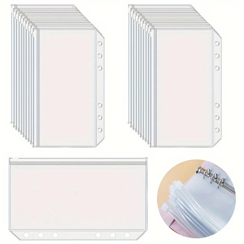 

Карманы для папок формата А6, прозрачные папки на молнии с 6 отверстиями для бюджетирования, пластиковые конверты для денег для бюджетной папки на 6 колец