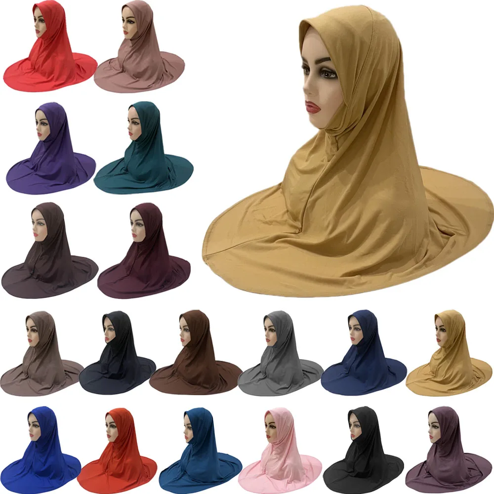 

Plain Large Size Muslim Hijab Khimar Amira Pull On Islamic Scarf Hot Sell Headscarf Ramadan Pray Hats Headwear Shawl Oversize