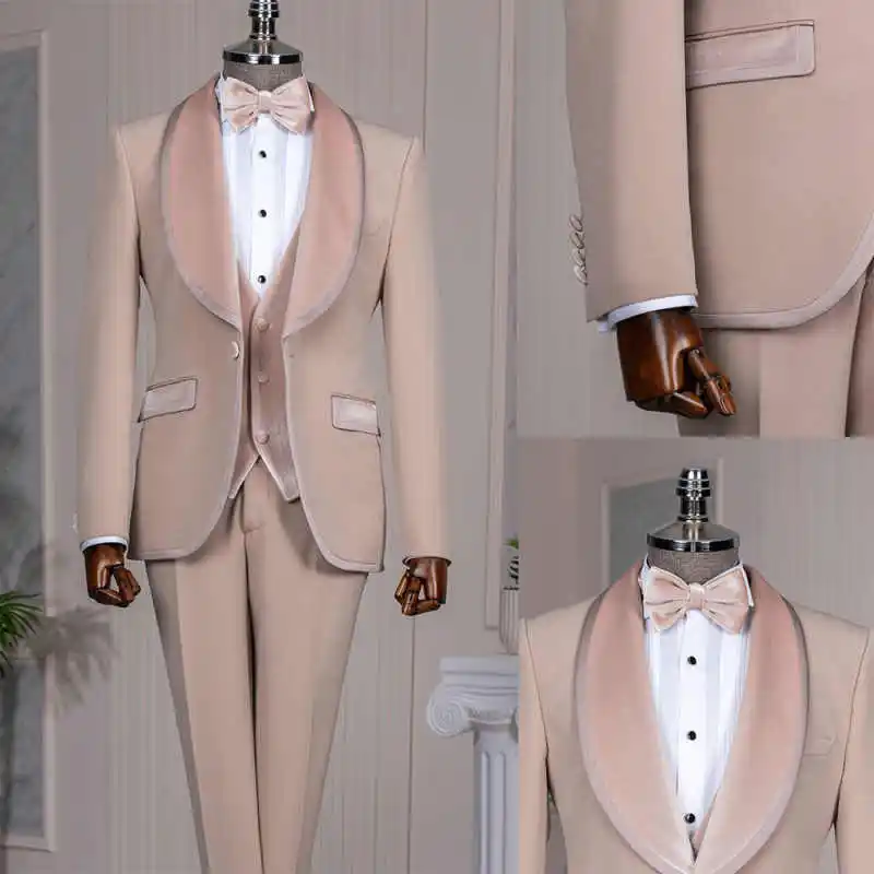 

Elegant Men Suits 3 Pieces Jacket Pants Vest Shawl Lapel Single Breasted Wedding Tuxedo Formal Party Customized Ropa hombre
