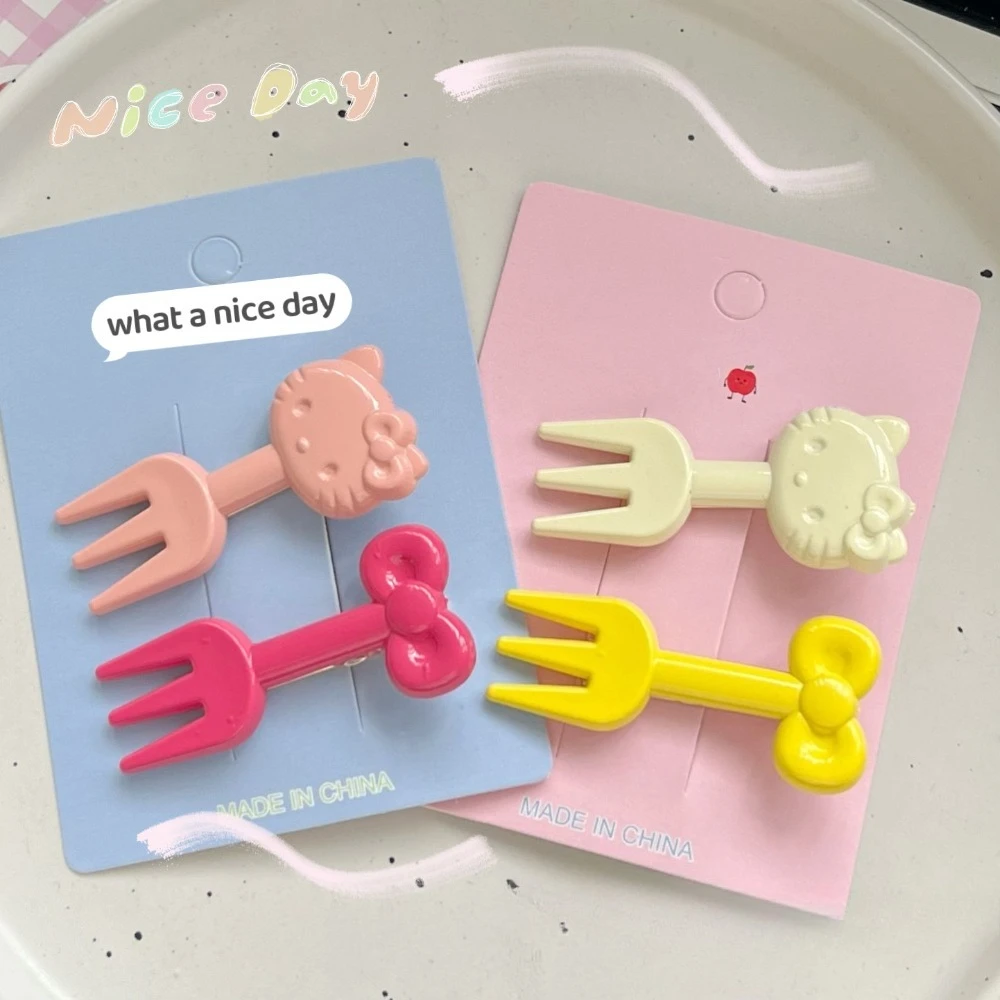 

Милый маленький кот, бант и вилка, заколка для волос, милая заколка для челки для девочек, изысканный японский многофункциональный студенческий головной убор