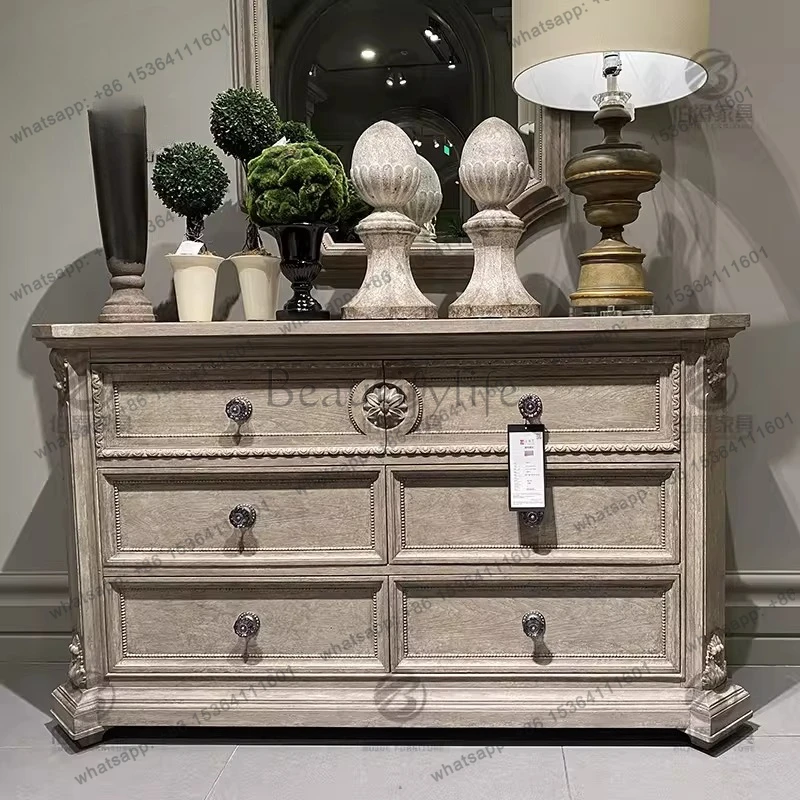 

American light luxury solid wood nine-chest cabinet French rural retro old porch cabinet furniture