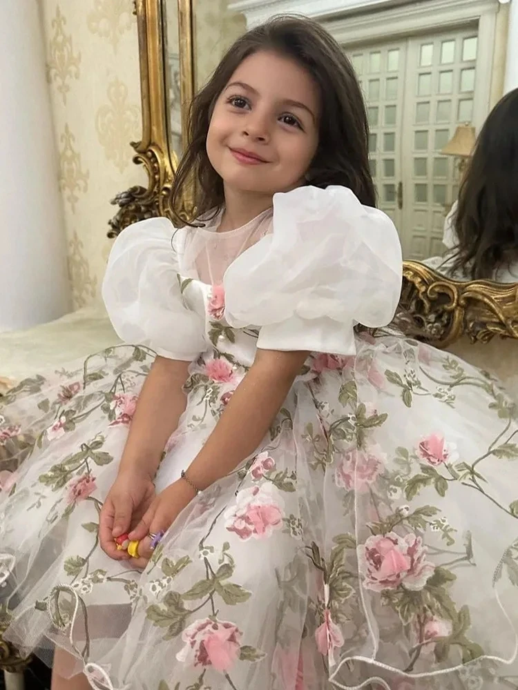 Baby Girl Birthday Fluffy Dress Infant 2024 Baptism Gown Flower Wedding Costume Kids Long Sleeved Clothes Toddler Vestidos