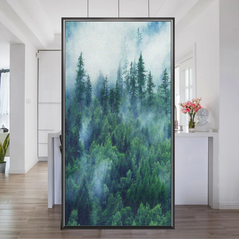 Window Film Privacy Foggy Pine Forest Sticker UV Blocking Window Coverings Window Tint for Homedecor