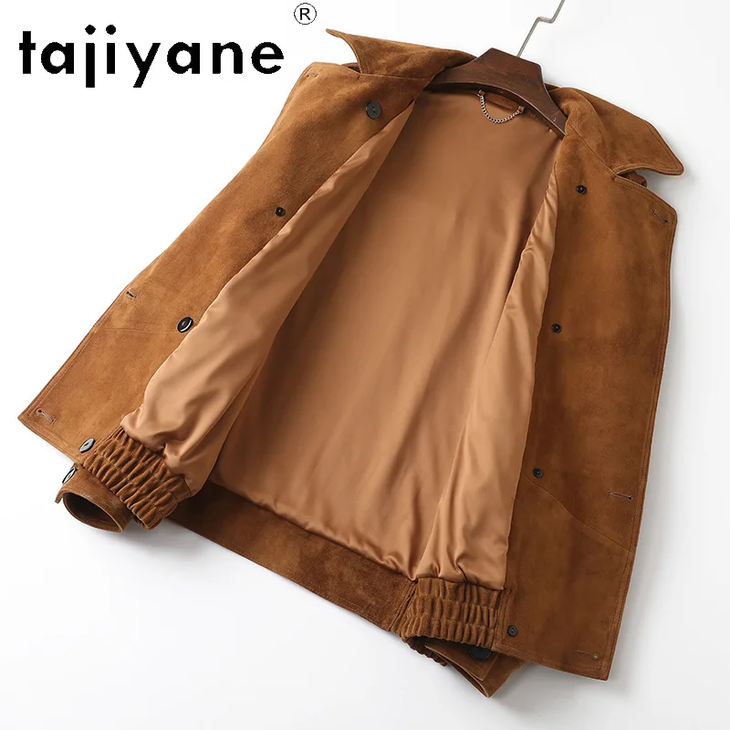 TAJIYANE Genuine Leather Jacket Women Vintage Goatskin Suede Leather Coat Loose Outerwear Double Breasted Jackets Casual Косуха