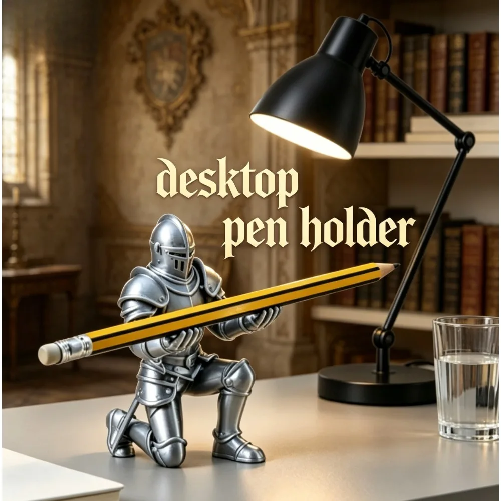Kneeling Warrior Armor Pen Holder Creative Desk Decor Multi-functional Pen Organizer Novelty Gift Pen Holder for Office Friends