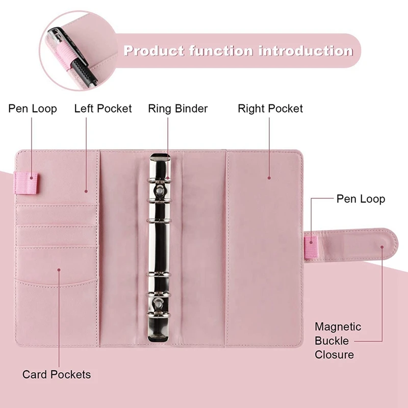 Горячий TTKK 2 комплекта 14 пакетов для папок формата А6 с кожаной крышкой, 6-кольцевая бюджетная папка с денежным конвертом, папка, розовая и фиолетовая