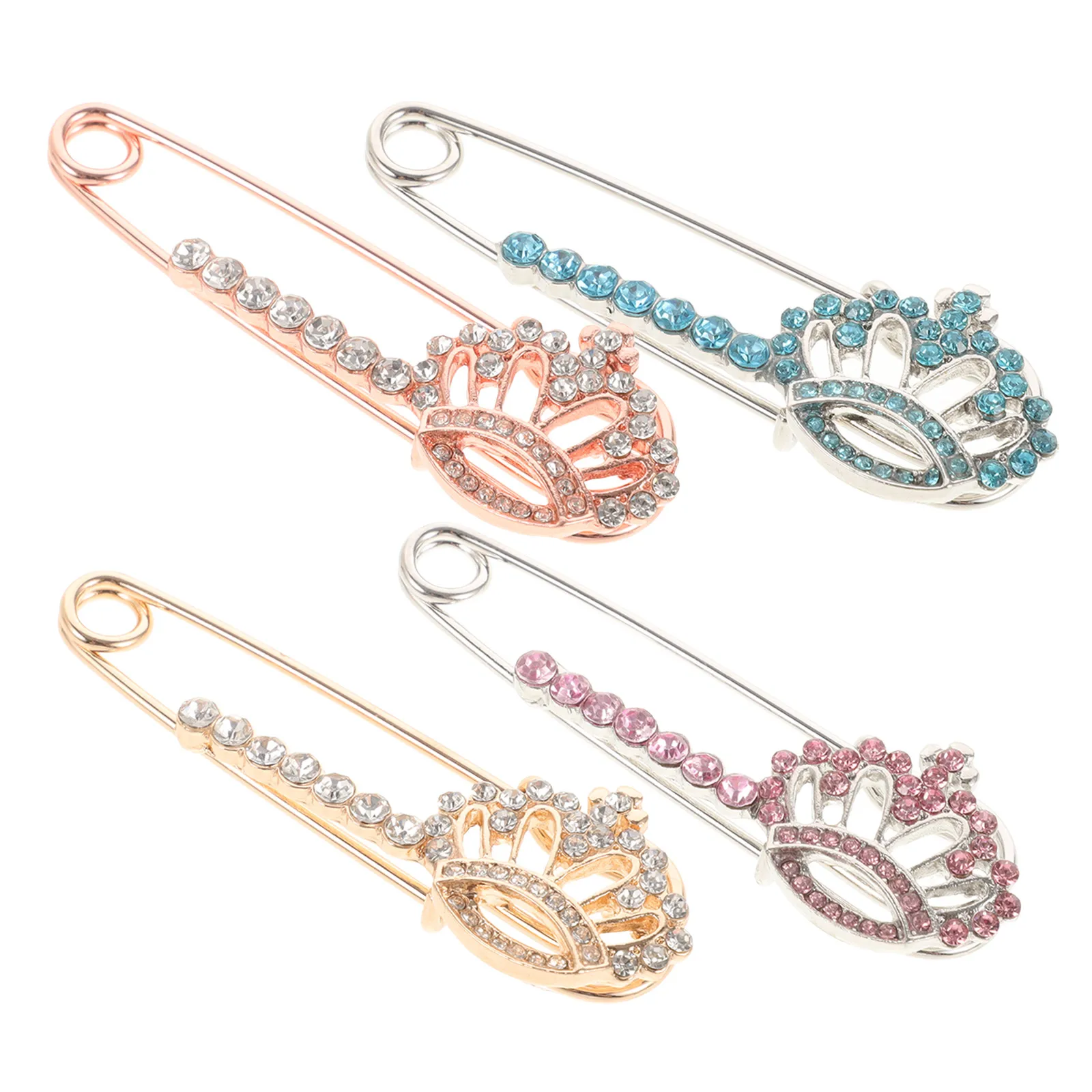 

4pcs Rhinestone Alloy For Women Clothing Lapel Badge Scarf Shawl Headscarf Bag Decoration Gift Crown Shape Clothes Brooch Pin