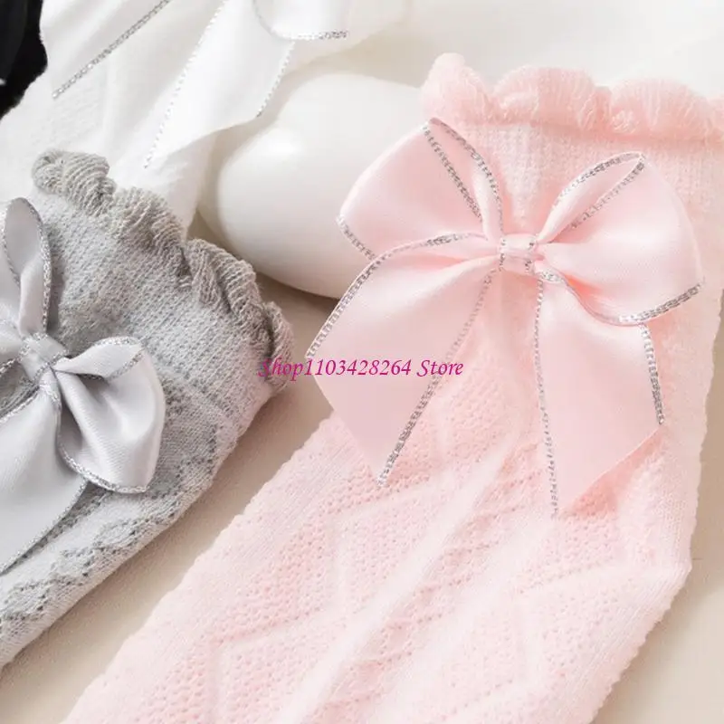 

Полые носки выше колена, детские носки с рюшами и бантом, дышащие носки