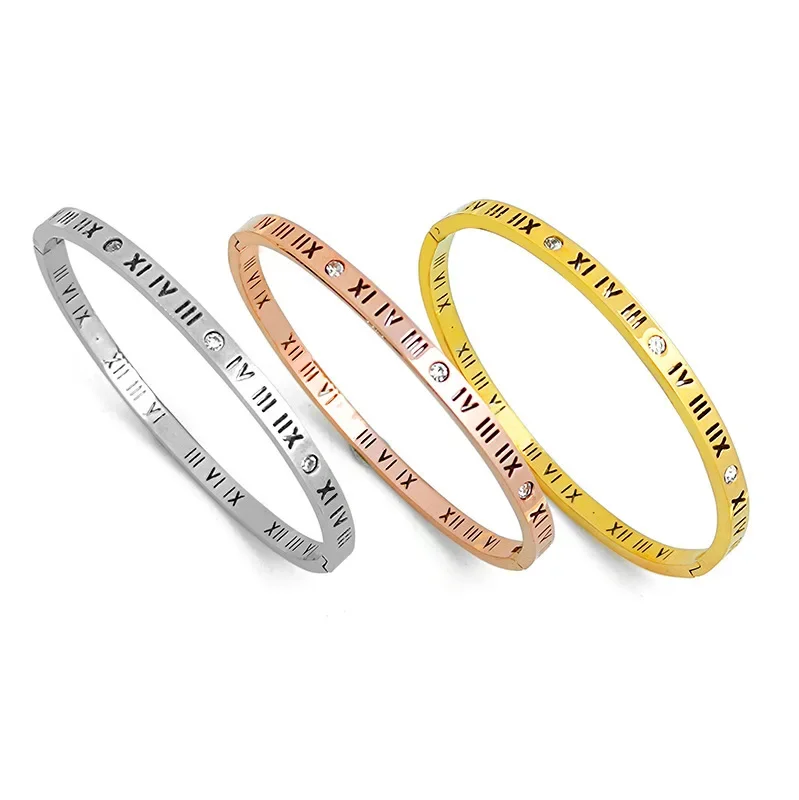 Korea New Fashion Individuality Roman Numeral Bracelets Stainless Steel Colourfast Bracelets for Women Simple Jewelry Paty Gift