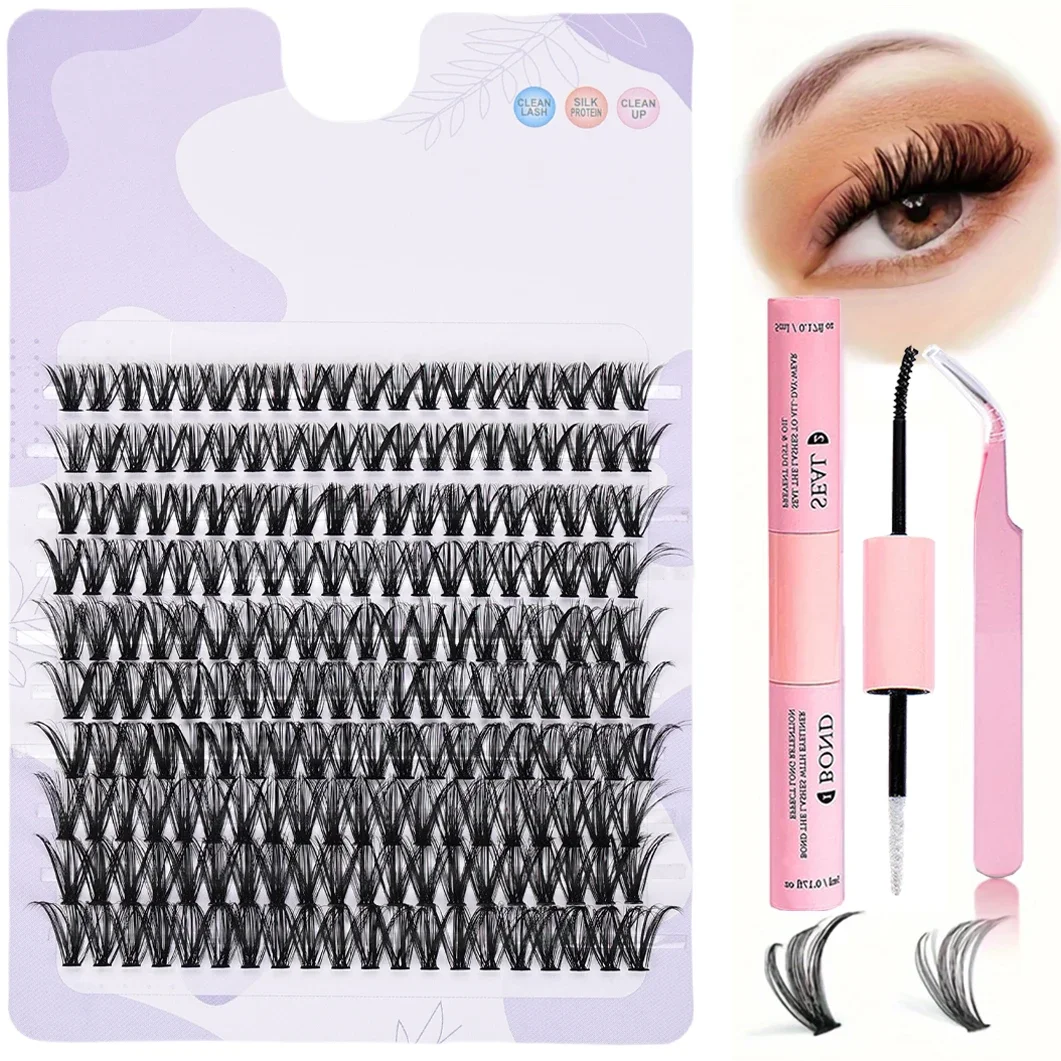 DIY Eyelash Extension Kit 200pcs Individual Lashes Cluster 30D40D 8-16mm Mix Lash Clusters Bond and Seal and Lash Applicator