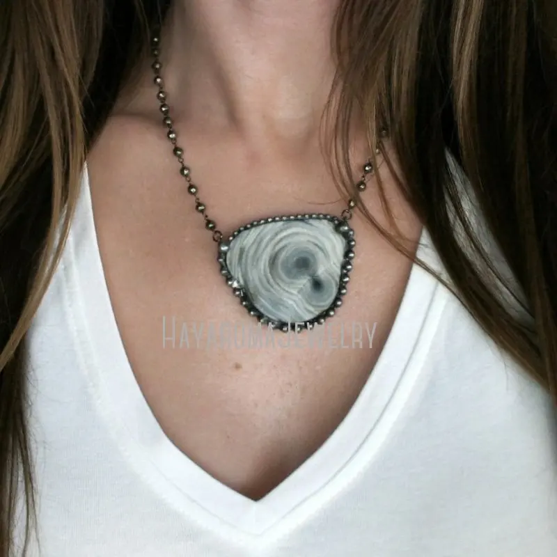 NM43421 Brazilian Druzy Slice Necklace With Pyrite Chain Drusy Quartz Layering  Galaxy  Statement 