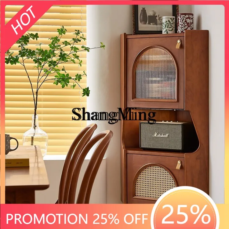 

FGgood-looking solid wood dining side cabinet household small apartment rattan storage side cabinet triangular corner cabinet