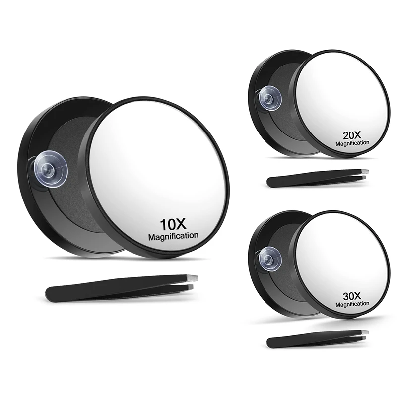 New Magnifying Mirror With Tweezers Magnified Makeup Mirror With 2 Suction Cups For Grooming & Travel