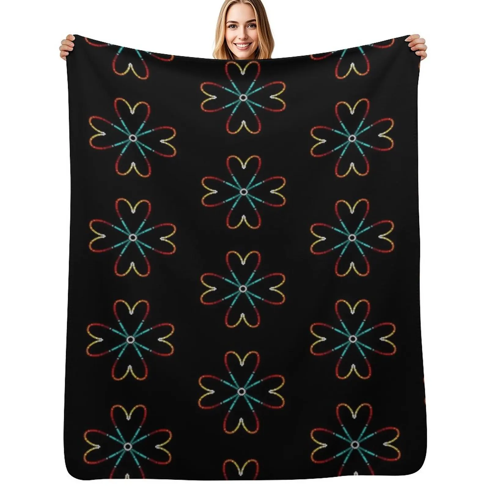 Beadwork Floral Throw Blanket Cozy Napping Blanket Gift for Mom Dad